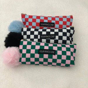 3 Piece Checker Print Travel Pouch or Makeup Bag